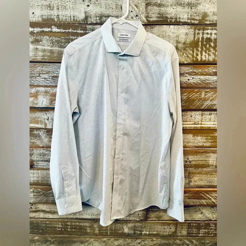 Calvin Klein long sleeve slim fit flex collar stretch mens large dress shirt